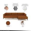 Ver imagem 3 de Sofá Bipartido Sala de Estar Kiara 292cm Chaise Direito Pés de Ferro Couro Caramelo G52 - Gran Belo