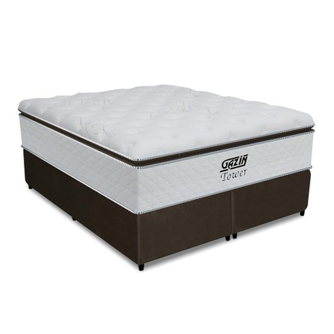 Cama Box King Colchão Gazin Molas Pocket Ensacadas Tower Branco / Marrom