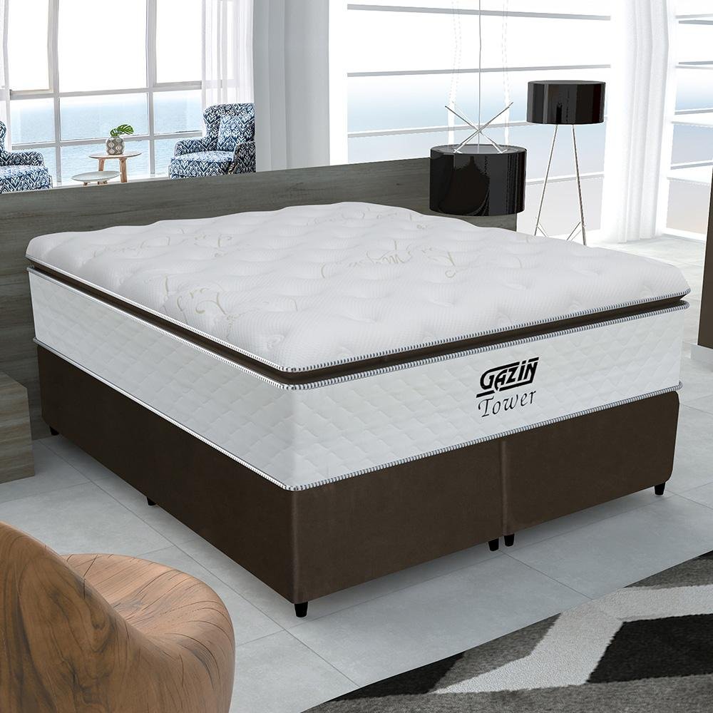 Cama Box King Colch O Gazin Molas Pocket Ensacadas Tower Branco Marrom Madeiramadeira