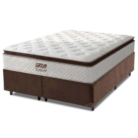 Cama Box King Colchão Gazin Molas Pocket Ensacadas Tower Branco / Marrom