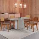 Ver imagem 1 de Mesa Jantar Diane 120cm Tampo MDF Vidro 4 Cadeiras Copper Prem Moderna Veludo Capuccino Off Naturale