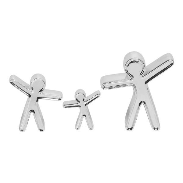 Trio Enfeite Família Bonecos Decoração Em Cerâmica Cromado - 1