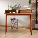 Ver imagem 1 de Mesa Escrivaninha Madeira 1 Gaveta Nicho Integrado Malina Castanho Verniz