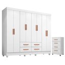 Ver imagem 1 de Guarda Roupa Casal Porto com Cômoda Lite 4 Gavetas Branco Brilho – Móveis Leão