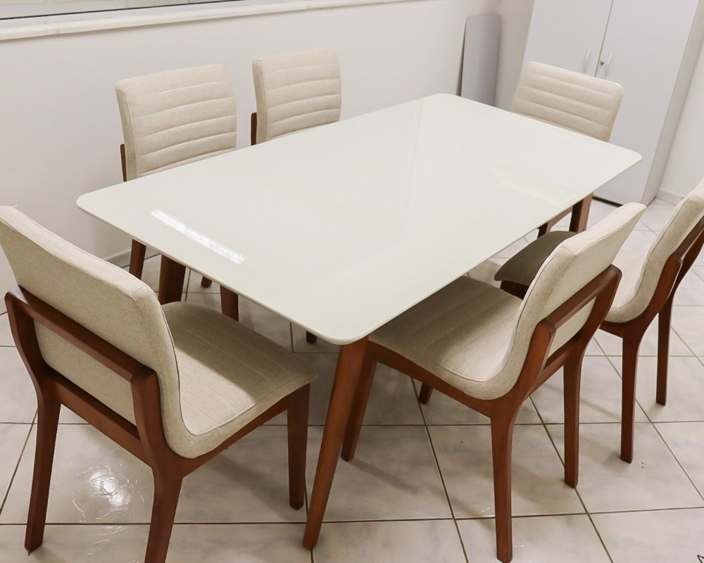 Sala de Jantar Completa com 6 Cadeiras Madeira Maciça 2,0x1,0 metros - Petra - Art Salas