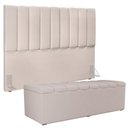 Ver imagem 1 de Kit Cabeceira Cama Box Casal King 195cm com Calçadeira Baú Dália W01 Linho Cru - Lyam