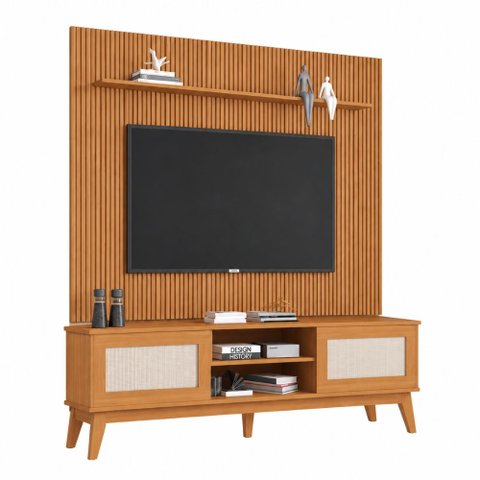 Rack Bancada Cairo com Painel para TV até 75 Polegadas 1,79m Avante Cedro Ripado Impressão 3D Edn