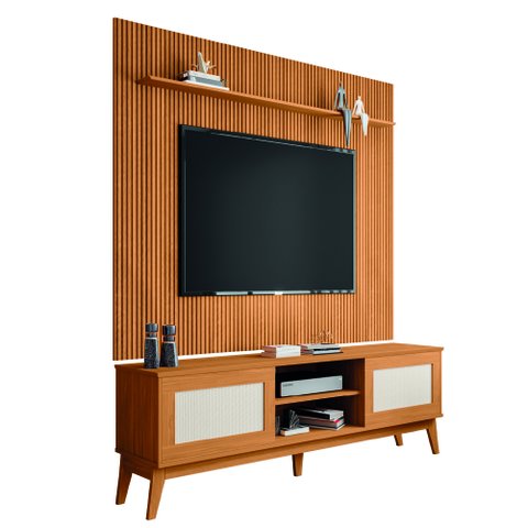 Rack Bancada Cairo com Painel para Tv até 75 Polegadas 1,79m Avante Cedro Ripado Impressão 3d Edn