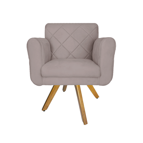 Poltrona Decorativa Com Base Giratória De Madeira Quarto Isabella Suede Rosê - LM DECOR