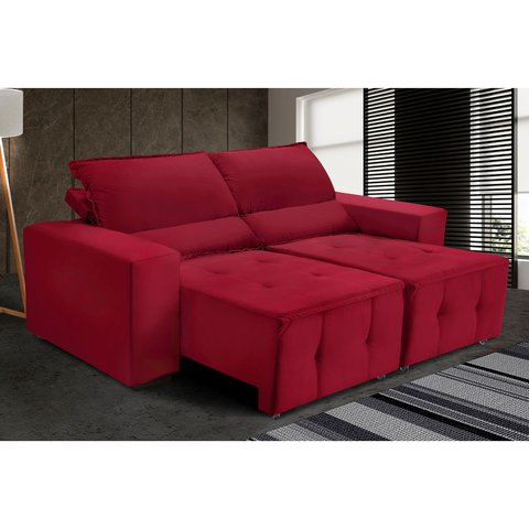 Sofá Alamo Retratil e Reclinável 1,72 Mts Veludo Vermelho