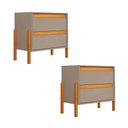 Ver imagem 1 de Conjunto 2 Mesas de Cabeceira Verona 2 Gavetas Pés Madeira Design para Quarto Atual - Cinza/nature