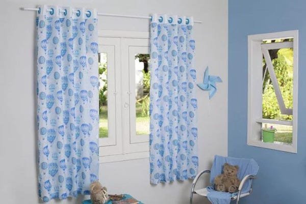 CORTINA DUALTEX VOIL INFANTIL BALÃO AZUL 280x180 CM PARA QUARTO