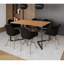 Ver imagem 1 de Mesa Jantar Industrial Canela Retangular 137x90cm Base V Ferro Preto com 6 Poltronas Eames Eiffel Pr