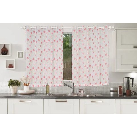 CORTINA VOIL ESTAMPADA FLOR LARANJA 280x140 CM PARA COZINHA