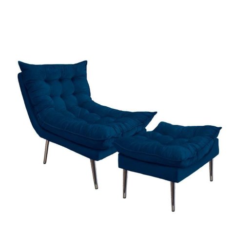 Kit Poltrona + Puff Tati Suede Azul Royal - Dominic Decor