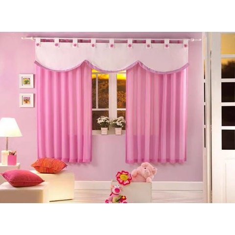 Cortina de Voil Dualtex Infantil Thaissa 200x180 Cm para Quarto com Fuxico