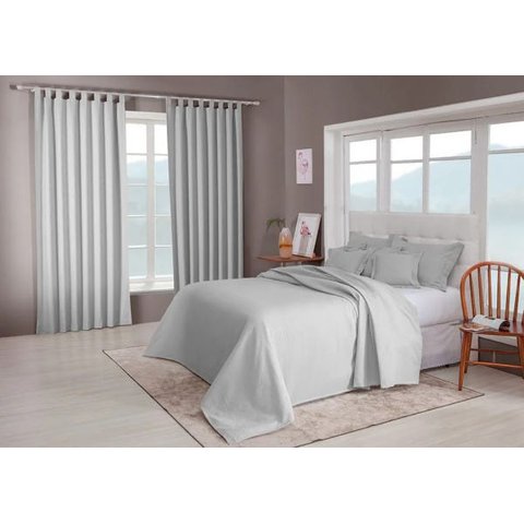 Colcha de casal cinza lisa com porta travesseiros