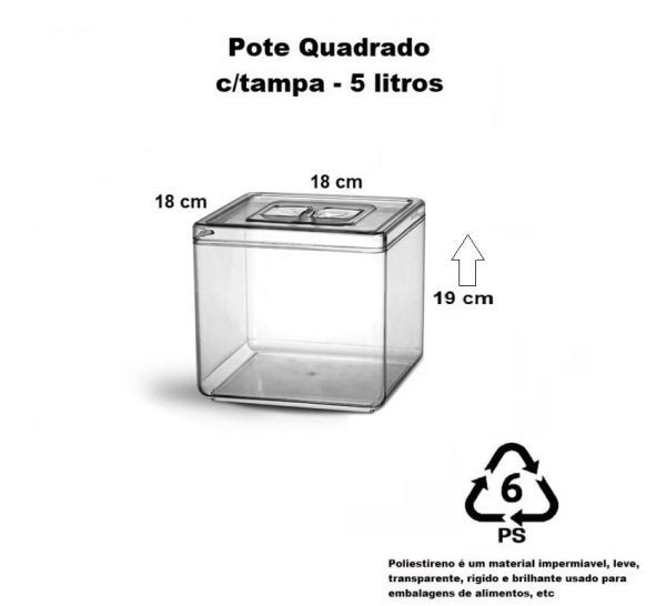 Pote Quadrado Cristal 5 Litros - 2