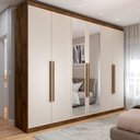 Ver imagem 1 de Guarda-Roupa Casal Madalena 6 Portas 4 Gavetas 100% MDF com Espelho Brauna/Off White - Panorama Móve