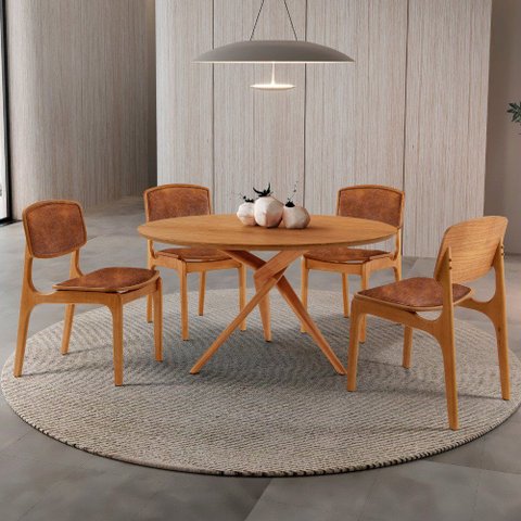 Sala de Jantar Mesa Ballare 135cm Tampo Laminado Redondo com 4 Cadeiras Malta
