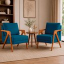 Ver imagem 1 de Kit 2 Poltronas Sala de Estar Maya Luxo Linho Azul M3 - Monari Design