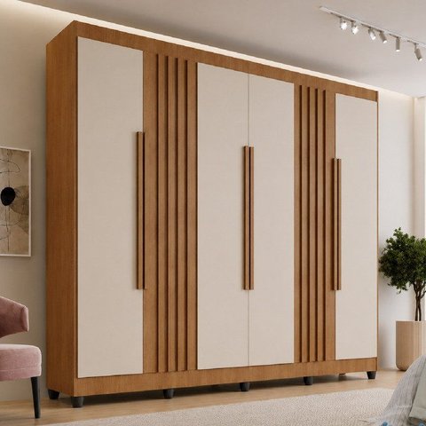 Guarda-Roupa Apolo 6 Portas Ripado 2 Gavetas Freijo Off White