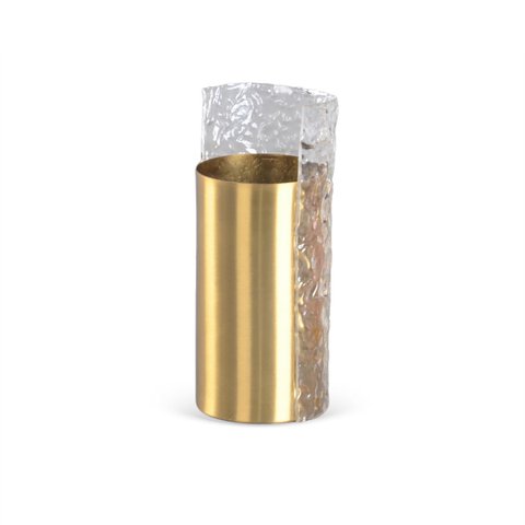 Vaso Decorativo em Metal Dourado com Acrílico Texturizado 20cm RKP0045 Btc