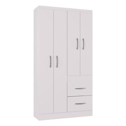 Cômoda 868 4 Gavetas e 1 Porta com Guarda Roupa Solteiro Milão 4 Portas Branco Brilho - Poquema