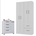 Ver imagem 5 de Cômoda 868 4 Gavetas e 1 Porta com Guarda Roupa Solteiro Milão 4 Portas Branco Brilho - Poquema