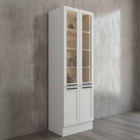 Cristaleira Sala de Jantar com Vidro 4 Portas e Iluminação LED 70cm TM4318 MDF Grazi Branco