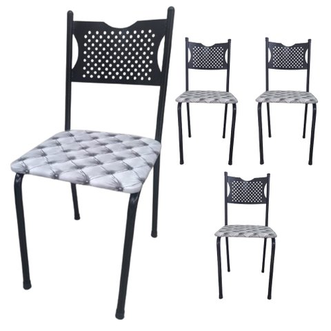Kit 4 Cadeira para Cozinha Mc Tubular Almofadada Estrutura Preta com Assento Captone Medcombo