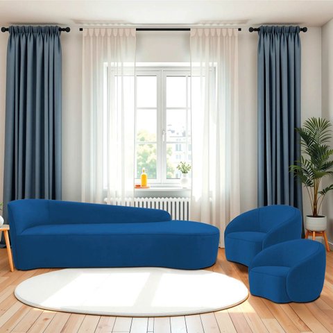 Kit Divã Recamier Orgânico França 220cm Lado Direito e 2 Poltronas Amore Linho