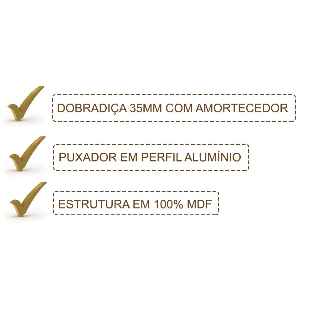 Armário Aereo 3 Portas 120cm 100% MDF Kali Premium 3042.10 Branco Nicioli - 4