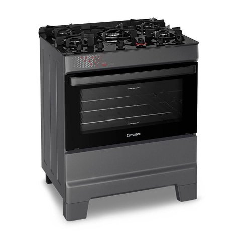 Fogão a Gás Mesa de Vidro Forno 84l Esmaltec Ideal Top Glass Titanium 5 Bocas Bivolt