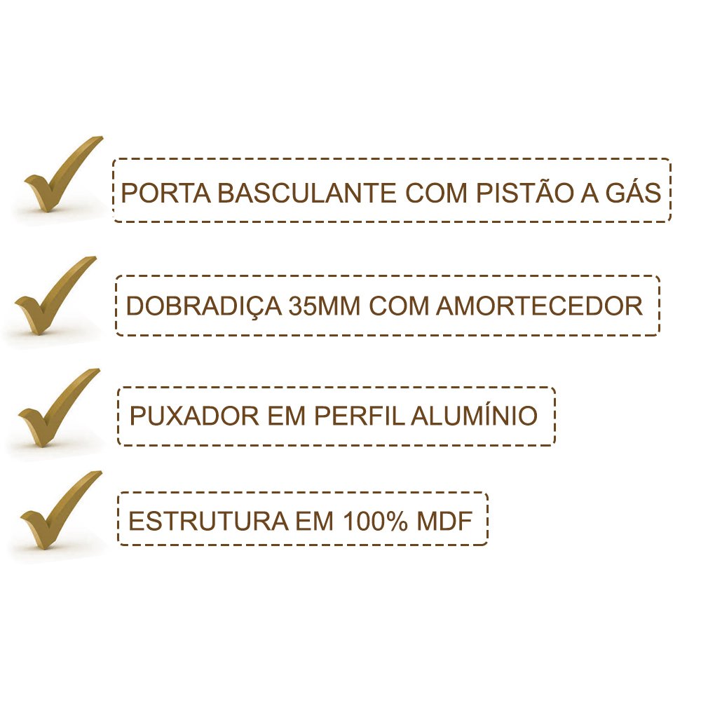 Armário Aereo Basculante 1 Porta 70cm 100% MDF Kali Premium 3050.1 Branco Nicioli - 6