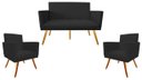 Ver imagem 1 de Kit Namoradeira + 2 Poltronas Decorativa Nina Suede Preto Pés Madeira Mz Decor