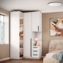 Ver imagem 1 de Guarda Roupa de Canto 2 Portas 1 Espelho com Mesa de Cabeceira Altezza Trend:branco