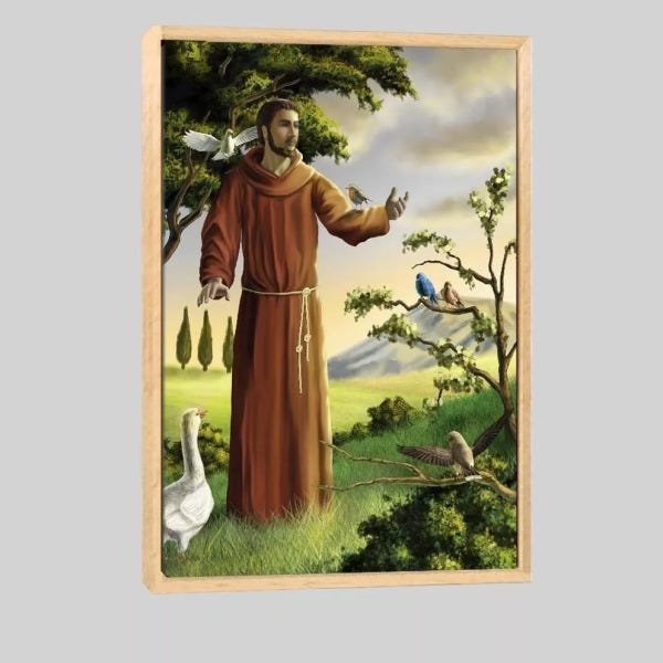 Quadro Religioso São Francisco 95x63 Moldura Natural - 1