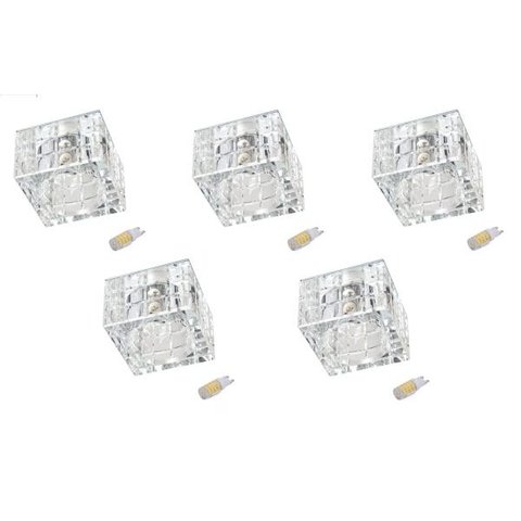 Kit 5 Spot Cristal K9 Hall Lavabo Embutir Ac974 + Led 3w Branco Quente