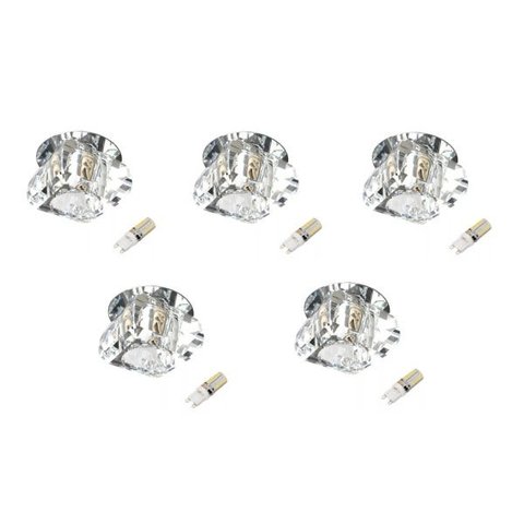 Kit 5 Spot Vidro Cristal K9 de Embutir Gesso Ac661 + LED G9 Branco Frio 3W