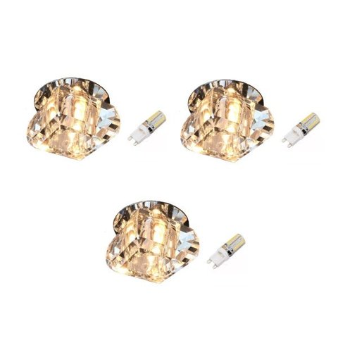 Kit 3 Spot Iluminação Embutir Cristal Gesso Ac661 + LED 3W Branco Quente