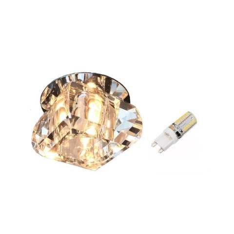 Kit 9 Spot 8cm Embutir Cristal Gesso Lavabo Ac661 + LED 3W Branco Quente