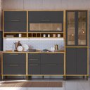 Ver imagem 1 de Armário de Cozinha Modulada com Balcão e Tampo 11 Portas 4 Gavetas Ágata 100% Mdf Vidro Reflecta Amê