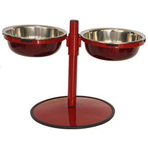 Cachorro Comedouro Médio Duplo Inox Regulável - Vermelho