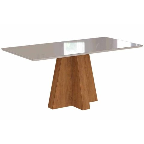 Mesa de Sala Jantar Patricia + Tampo Madeirado Vidro 160x80cm Savana C/ Off White - Cimol