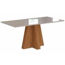 Ver imagem 1 de Mesa de Sala Jantar Patricia + Tampo Madeirado Vidro 160x80cm Savana C/ Off White - Cimol