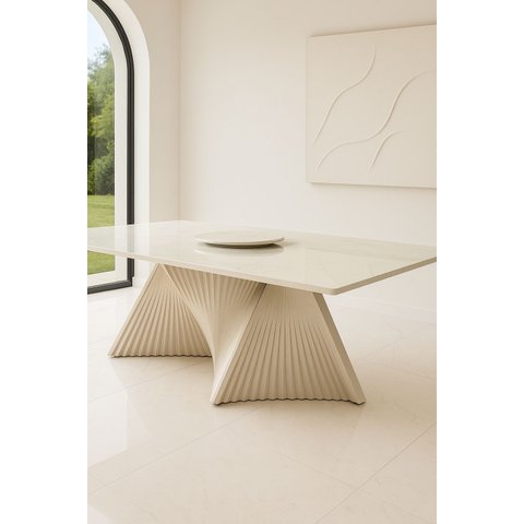 Mesa Madeira Maciça Base Torcida 2,2x1,1m - Opala Off White - Harmonia