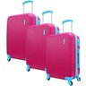 Kit Conjunto 3 Malas de Viagem Fibra Giro 360 Expansor PMG - ROSA SINTRA - 2
