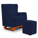 Ver imagem 2 de Poltrona Decorativa Sala de Estar Zoe com Base Balanço e Puff Sintético Azul Marinho - Abmaza