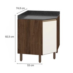 Balcão Canto Obliquo 100% MDF Kali Premium 3087.21 Amendoa Rust Off White Nicioli - 3